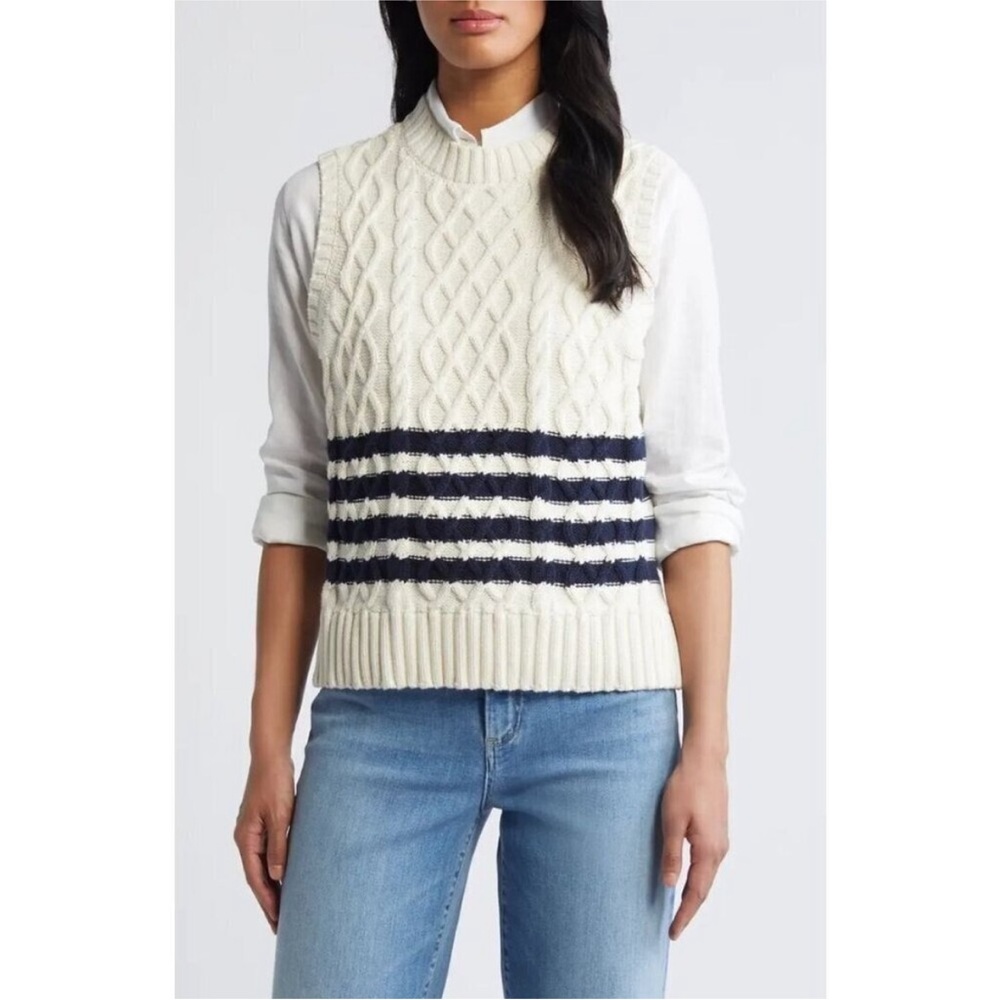 Nordstrom Caslon White Cable Knit Pima Sweater Vest Womens Size M WORN ONCE